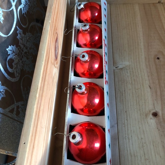 Vintage Shiny Brite Red Jumbo Fanci-Pac Long Christmas Tree Box Glass Ornaments - Picture 5 of 10